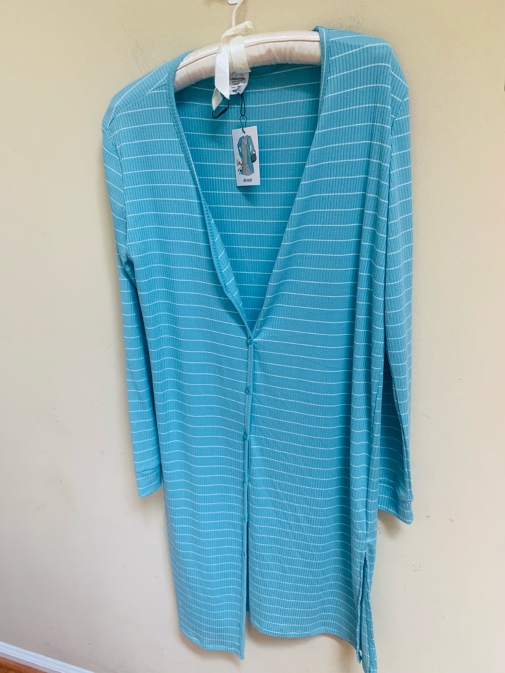 NWT Allthreads Coastal Light Blue Striped Button Long Summer Cardigan Sz M